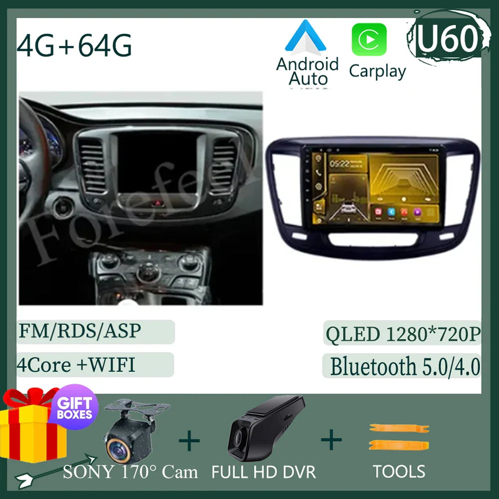 Auto Stereo Android 14 For Chrysler 200 200C 200S 2015 - 2019 Car Radio Navigation GPS Touch QLED Screen DVD Video Player DSP BT