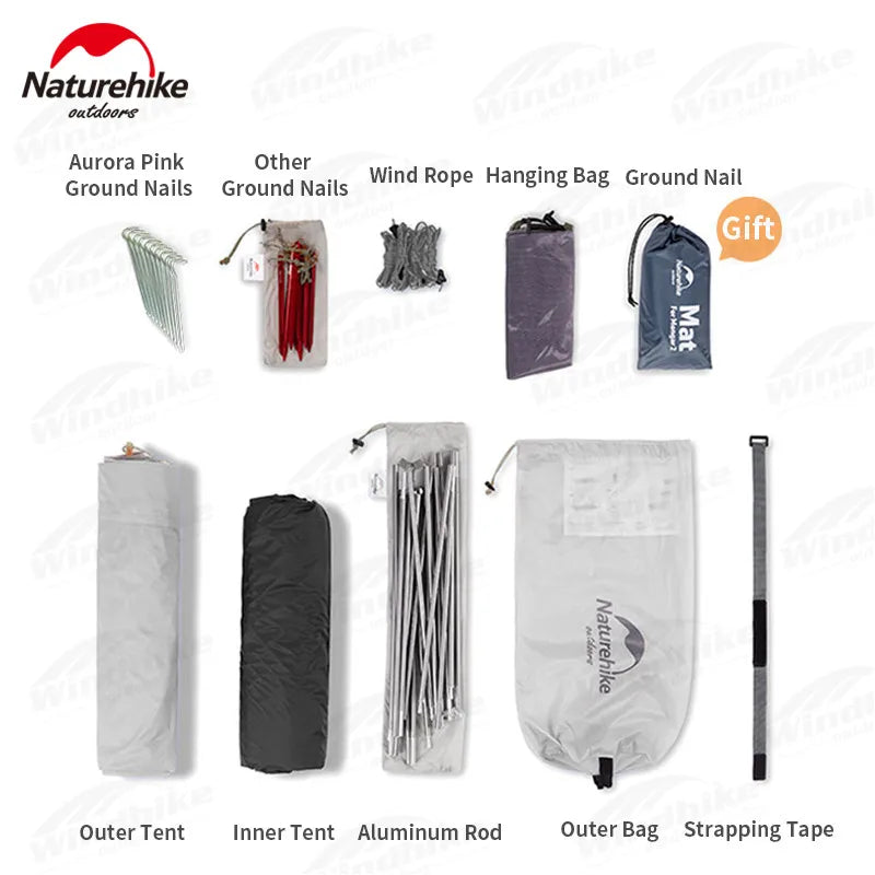 Naturehike Mongar 2 Ultralight Tent Waterproof Double Layer 20D Nylon Travel Camping Backpacking Hiking Tent 1-2 People with Mat
