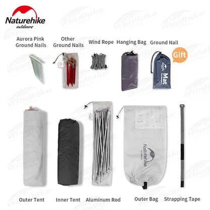 Naturehike Mongar 2 Ultralight Tent Waterproof Double Layer 20D Nylon Travel Camping Backpacking Hiking Tent 1-2 People with Mat