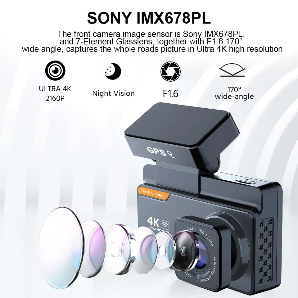 E-ACE Dash Cam 4K 3 Inch Mini Car Dvr Dual Lens With GPS WIFI 24h Parking 1080P Rear View Camera Night Vision Black Box