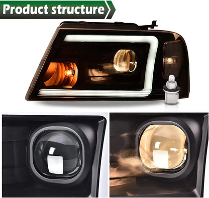 LED DRL Headlight Assemblies, Compatible with Ford F150 2004 2005 2006 2007 2008 /Fit 06-08 Lincoln Mark Headlamp