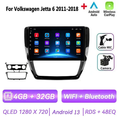 Car Radio for VW Volkswagen Jetta 6 2011-2018 Multimedia 2 Din Android 14 Video Player Navigation GPS DSP Carplay BT Head Unit