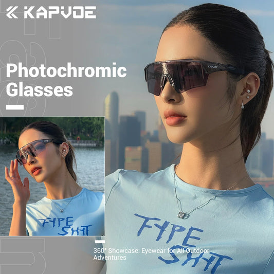 Kapvoe New Photochromic Cycling Sunglasses Men Women MTB Glasses UV400 Bicycle Eyewear Outdoor Sports Running Road Bike Goggles
