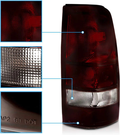 for 1999-2002 Chevy Silverado | 99-2006 GMC Sierra Truck Smoke Red Replacement Brake Tail Lights Pair - Passenger and Driver Sid