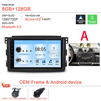 Android 14 Car For Mercedes Benz Smart Fortwo 451 2005 - 2015 Stereo Head Unit GPS Navigation Multimedia Autoradio Dash Cam DVD