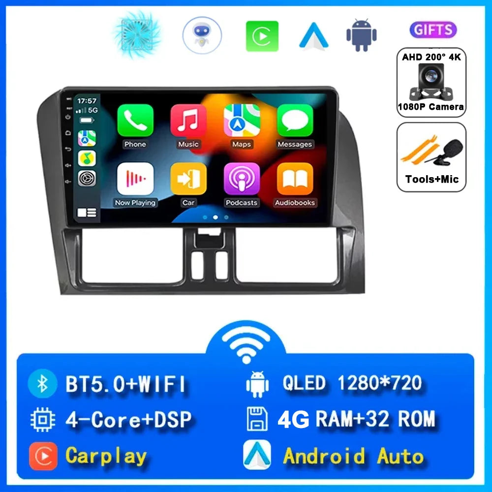 Android 15 Car Radio Wireless CarPlay Android Auto Radio For Volvo XC60 2007 2010 2013 2014 2017 4G Car Multimedia GPS Autoradio