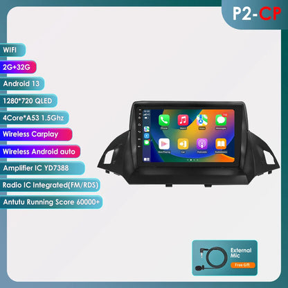 Hizpo 2 Din Android 13 For Ford Kuga 2 Escape 2013 - 2017 Car Radio Multimedia Video Player Navigation GPS 4G Carplay Stereo RDS