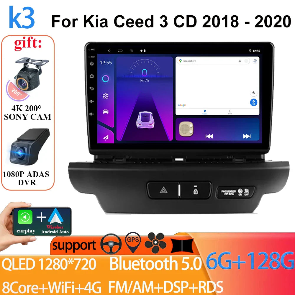 For Kia Ceed 3 CD 2018 - 2020 Auto Radio Android 14 Carplay Video Player 4G GPS Navigation Multimedia WIFI No 2 din 5G BT DVD