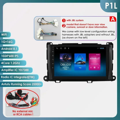 Hizpo For Toyota Sienna XL30 2010-2014 Car Radio Multimedia Video Player Navigation Stereo GPS Android Auto Carplay 8G+128GB RDS