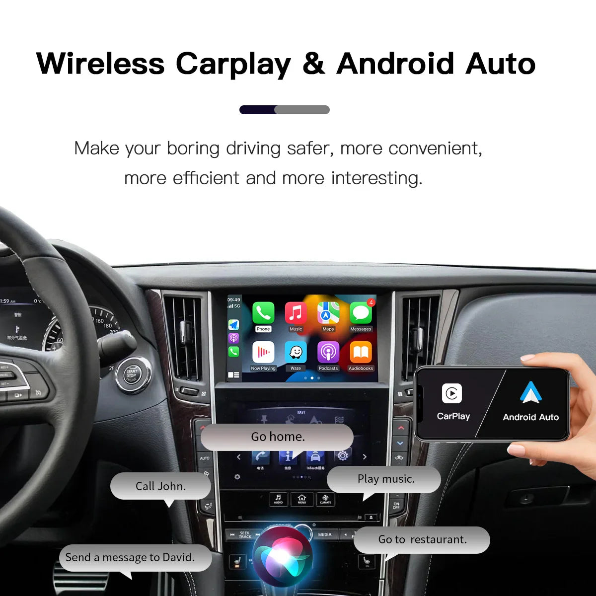 Wireless Carplay Android Auto For Infiniti Q50 QX50 QX60 2015-2019 Car Multimedia Support Bluetooth Wireless Airplay