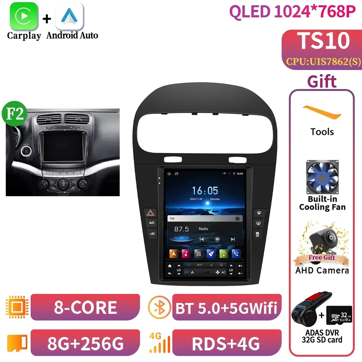 9.7inch Android 14 For Dodge Journey Fiat Freemont 2012-2014 Car Radio Multimedia Intelligent GPS Bluetooth Carplay Touch Screen