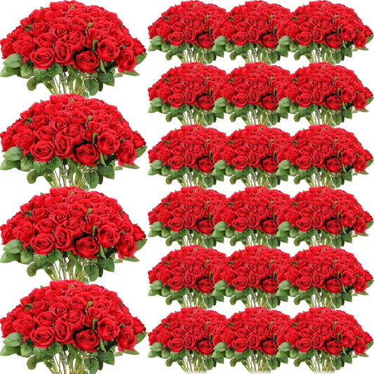 500 Pcs Artificial Silk Roses Flowers with Long Stem Bridal Wedding Bouquet for Garden Home Party Gifts Favor Decoration