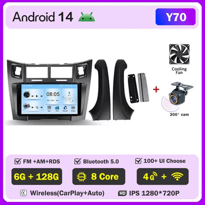 Car Radio Android 14 For Toyota Yaris 2 XP90 2005 - 2012 Auto Multimedia Stereo Dash Cam Screen GPS Head Unit Navigation DVD BT