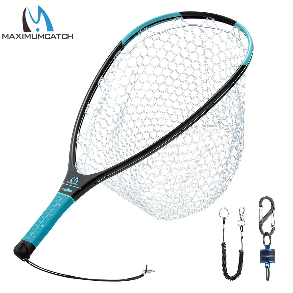 Maximumcatch Fly Fishing Landing Net Solid Carbon Fiber Frame Nomad Hand Strong & Light Clear Rubber Net