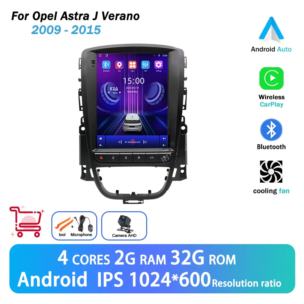 9.7 '' Android 14 For Opel Astra J Vauxhall Buick Verano 2009 - 2015 Car Video Player Navigation Multimedia Wireless Carplay BT