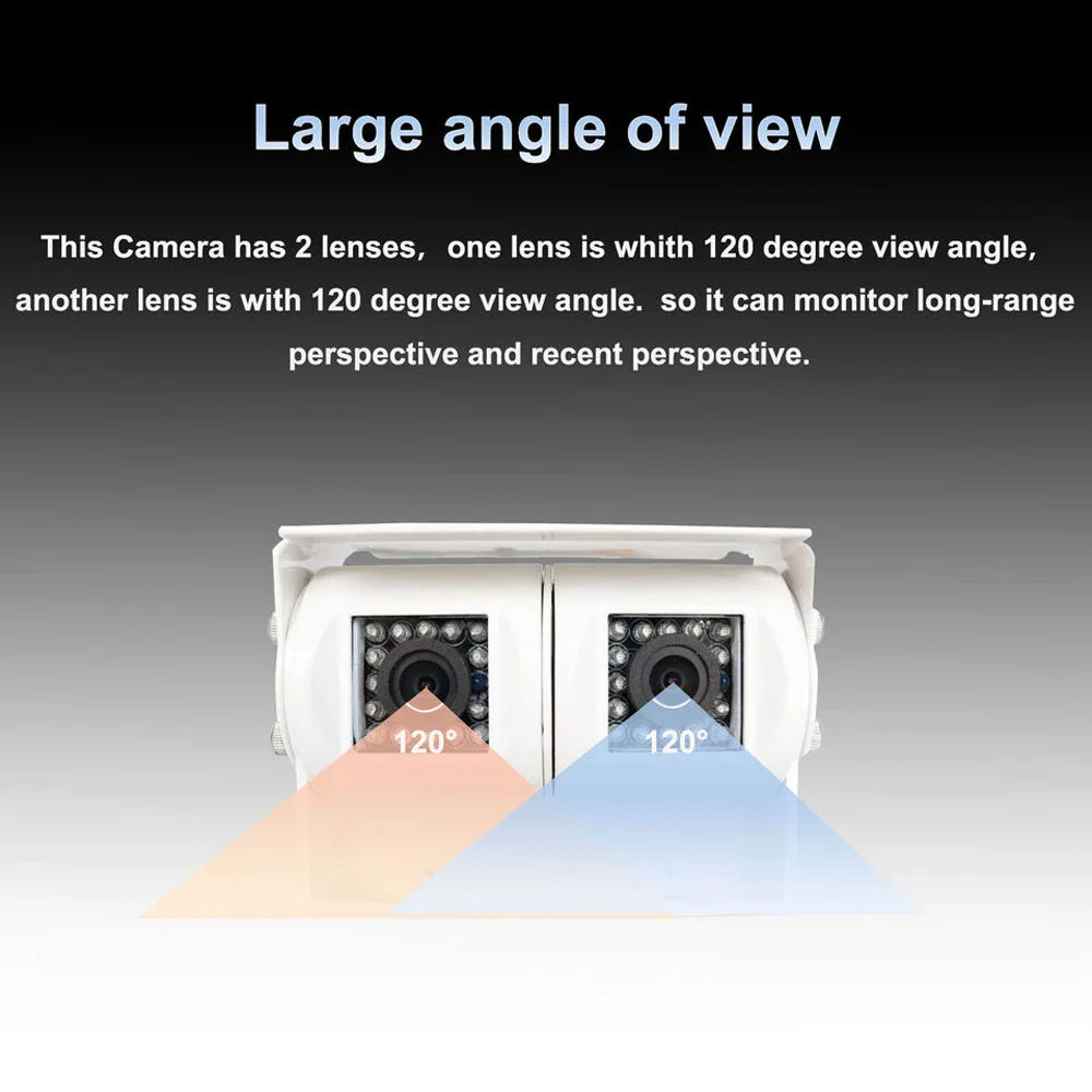 iPoster Dual Lens White Reversing Camera RV Backup Camera Twin Adjustable angle Lens Rear View CCD Camera for Truck Bus