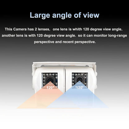 iPoster Dual Lens White Reversing Camera RV Backup Camera Twin Adjustable angle Lens Rear View CCD Camera for Truck Bus