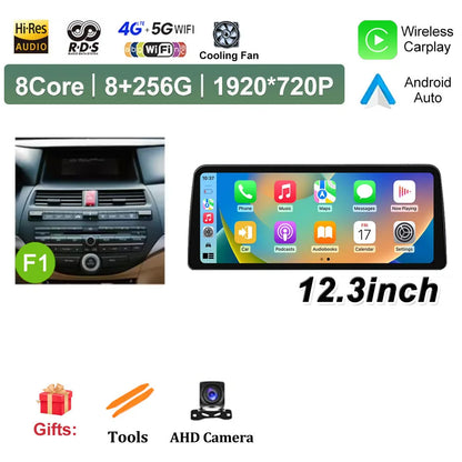 12.3 inch Android 14 for Honda Accord 8 2008 2009 - 2013 Car Multimedia Radio Player Wireless Carplay Monitor GPS Navigation BT