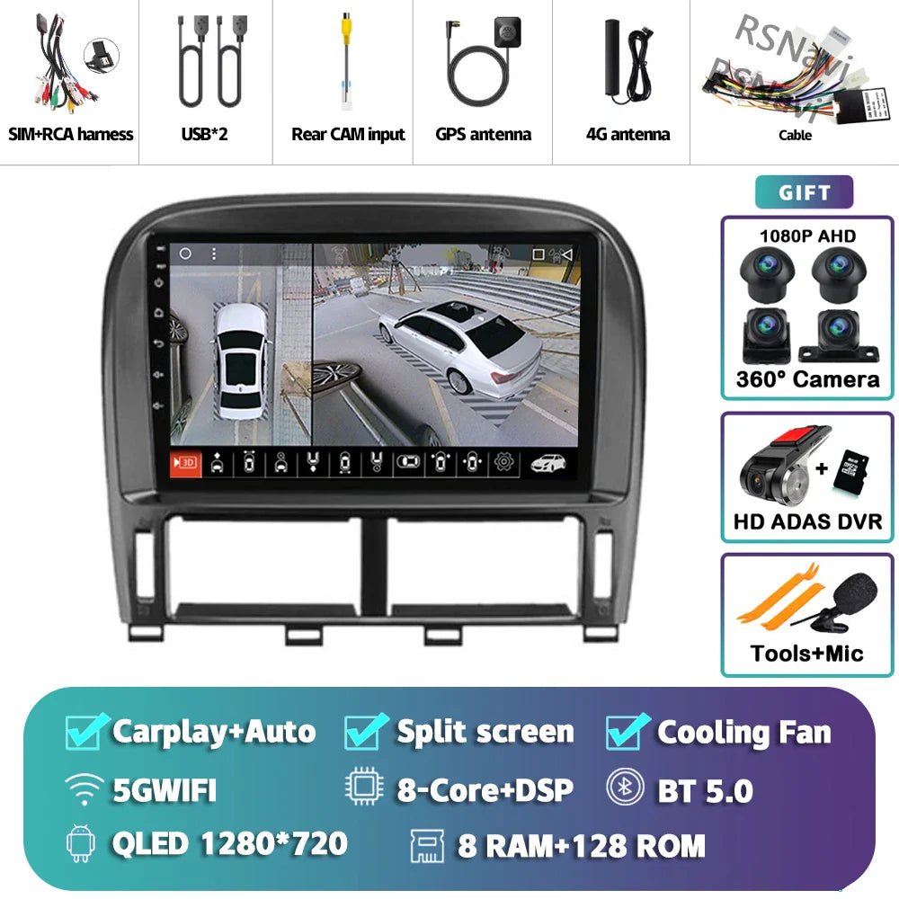Android 14 Carplay Auto Car Radio Multimedia Player For Lexus LS430 XF30 LS 430 2000 - 2006 DSP Autoradio Stereo 2din Head Unit