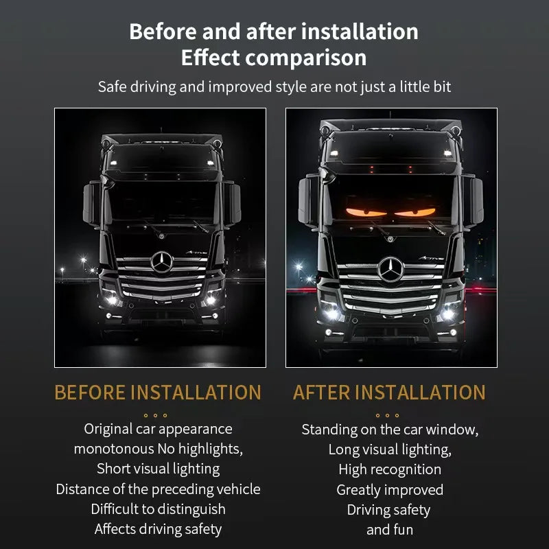 2 in 1 Truck Car Devil Eye LED Pixel Panel Light Remote Control Soft Foldable Lighting Scrolling For Board Windshield 12V 24V