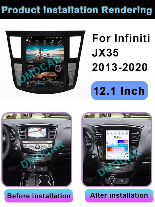 12.1" Tesla Style Vertical Screen Android 12 GPS Navigation Wireless Carpla Video Player For Infiniti JX35 2013-2020y Blue-tooth