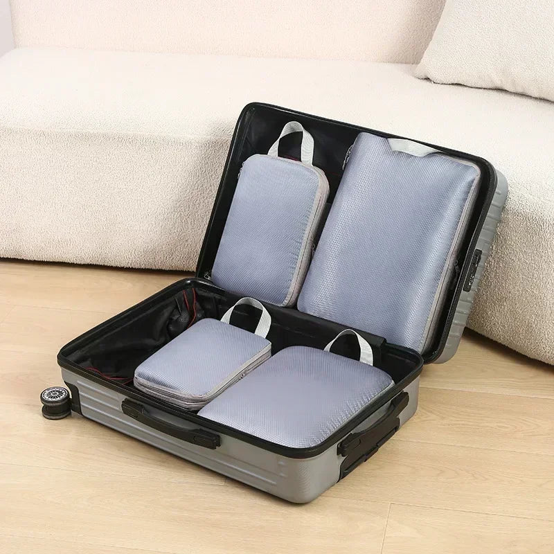 4Pcs Travel Compression Packing Cubes Bag Portable Suitcase Cloth Organizers Waterproof Luggage Storage Cases Drawer makeup bag