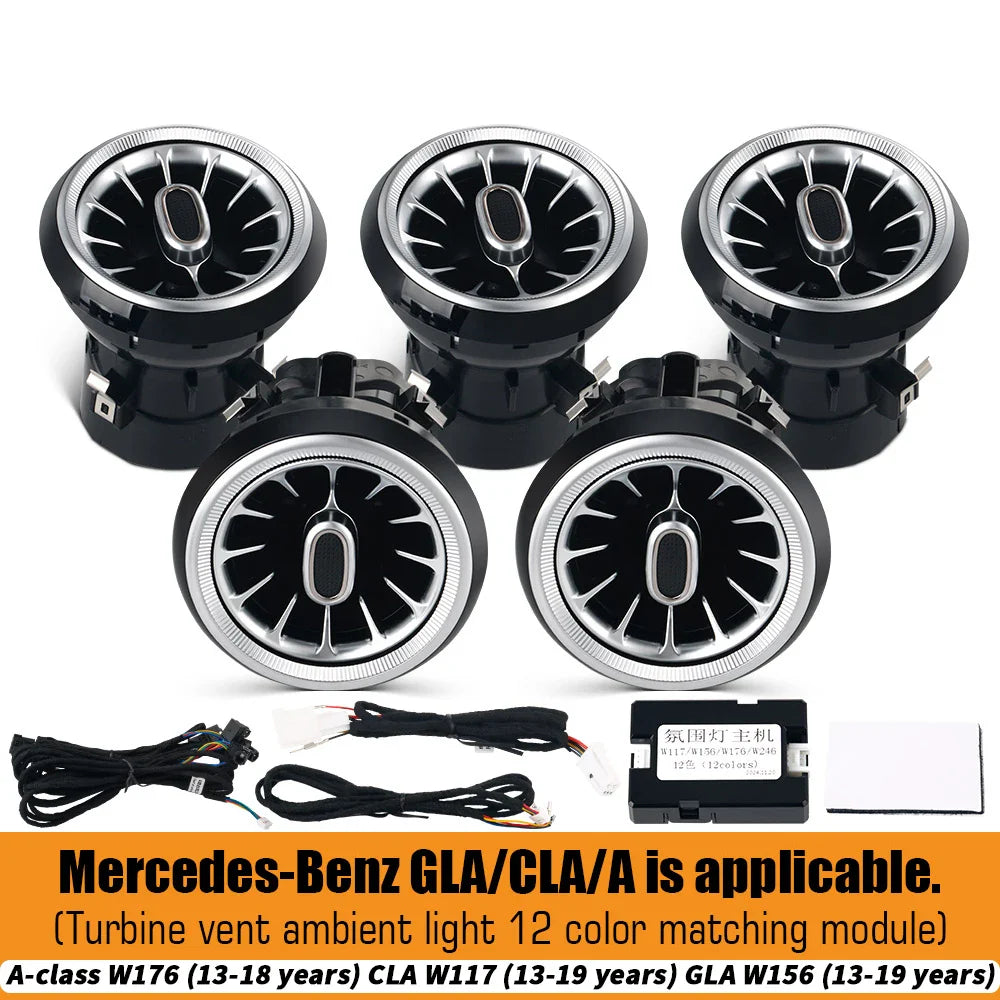 For Benz W176 W117 W156 X156 A CLA GLA 12/64 Color Ambient Light Turbine Air Vent Lamp Dashboard Door Lights Kit Car/App Control