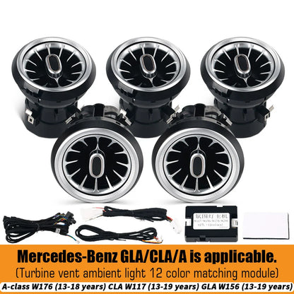For Benz W176 W117 W156 X156 A CLA GLA 12/64 Color Ambient Light Turbine Air Vent Lamp Dashboard Door Lights Kit Car/App Control