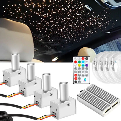 16W 4-Head Starry Sky Lamp Split Machine 840Pcs Fiber Optic RGBW Meteor Headliner Car Roof Starlight  APP/RF Remote Music Mode