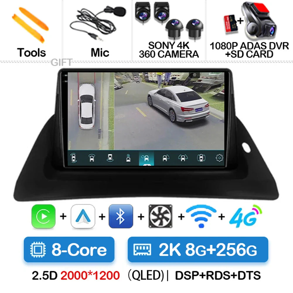 Android 14 Wireless Carplay Auto For Renault Kangoo 2 2009 - 2018 Car Radio Multimedia Stereo Video Player QLED GPS NAVI 4G WIFI