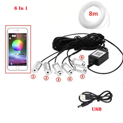 6/8M LED Atmosphere Car Light Interior 64 RGB Car Interior Acrylic Light Guide Fiber Optic Car Decoration Atmosphere Light 6 in1