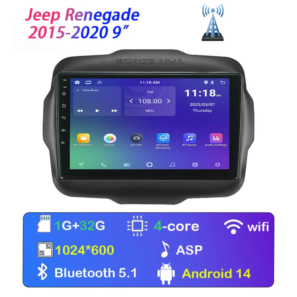 [MTIJIEY] 6+128G Car Radio for Jeep Renegade 2015-2020 Android Auto Carplay GPS Stereo Multimedia Player Wifi BT FM/ RDS DSP SWC