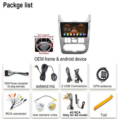 2Din 4G Android 14 Car Radio Multimedia Video Player For Renault Logan 1 Sandero 2009 - 2015 Dacia Duster GPS Carplay Navigation