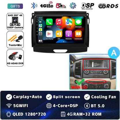 Android 15 Car Radio Stereo QLED Screen For Ford Ranger 2015 2016 2017 2018 2019-2022 GPS Multimedia Carplay Autoradio Head unit