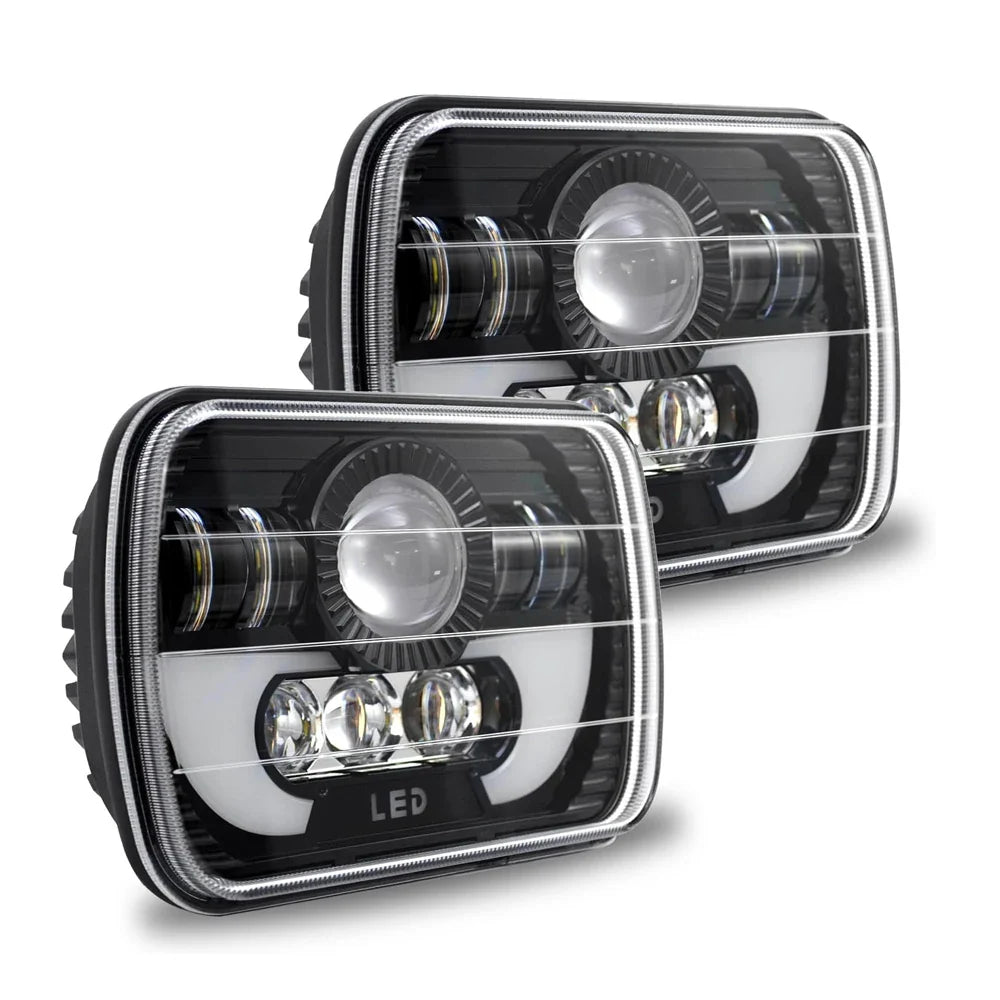 Car LED Headlight DRL Hi-Low Beam H4 Headlamp 5X7" 7x6 Inch Rectangle For Jeep Wrangler YJ Cherokee XJ Toyota Nissan GMC Ford