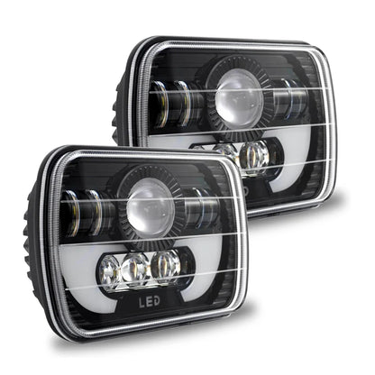 Car LED Headlight DRL Hi-Low Beam H4 Headlamp 5X7" 7x6 Inch Rectangle For Jeep Wrangler YJ Cherokee XJ Toyota Nissan GMC Ford