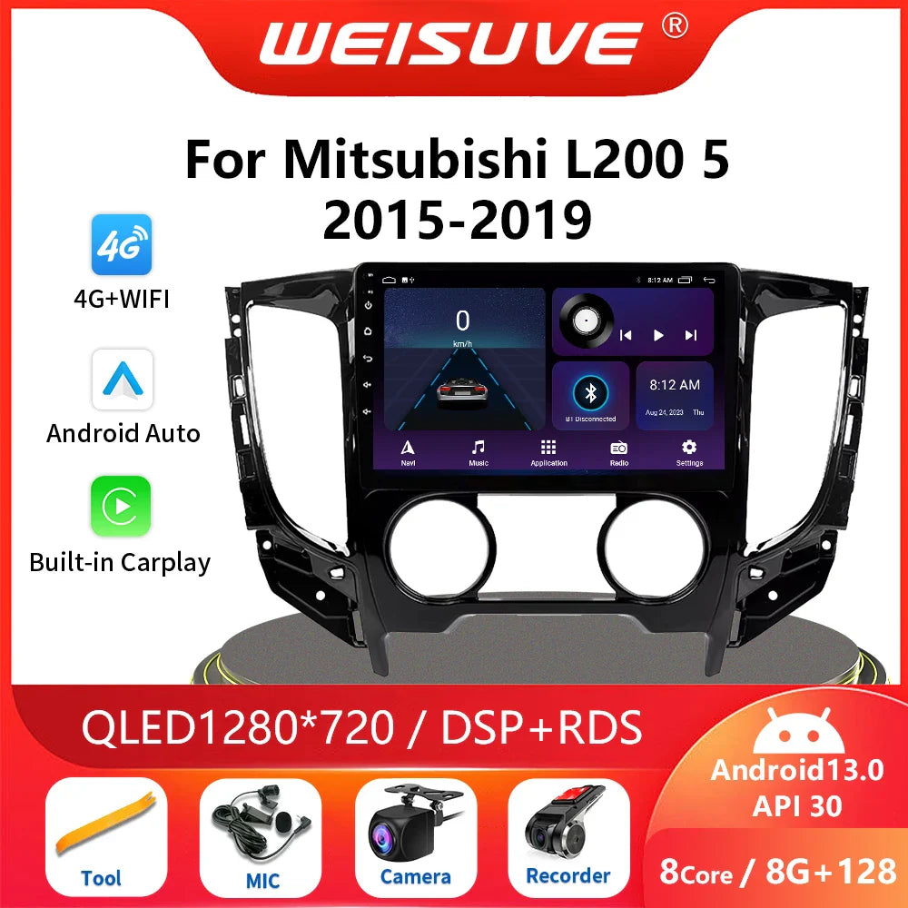 2 Din Android 13 Auto Car Radio Multimedia Video Player Stereo For Mitsubishi L200 5 2015-2019 GPS Navigation Carplay Screen DVD