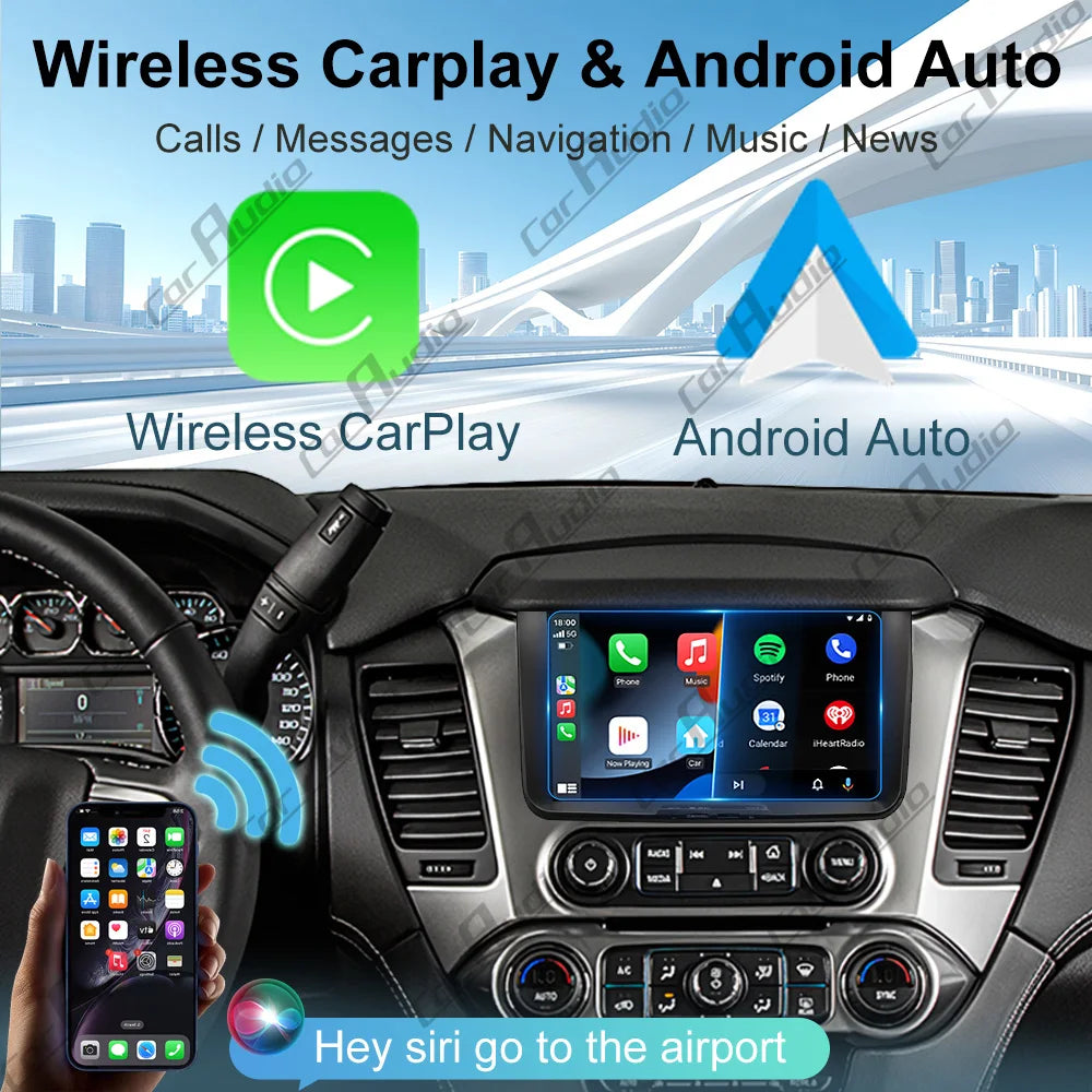 9 INCH BIG SCREEN 8 CORE ANDROID13 CAR GPS MULTIMEDIA WITH CAR PLAY FOR GMC Yukon Chevrolet Tahoe Suburban Denali 2015 2016-2019
