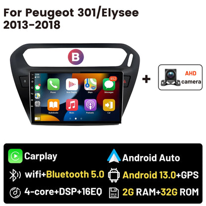 Wireless CarPlay Android Auto Car Bluetooth Radio For Peugeot 301 Citroen Elysee 2013-2018 2Din Android 14 DSP GPS FM Autoradio