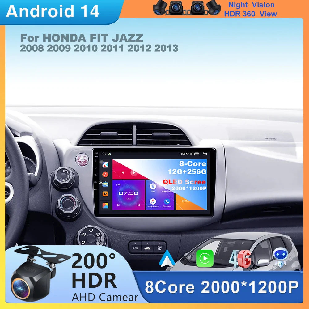 Android 14 For HONDA FIT JAZZ 2008 2009 2010 2011 2012 2013 Car Stereo Radio Multimedia Wireless Carplay Android Auto GPS 4G BT