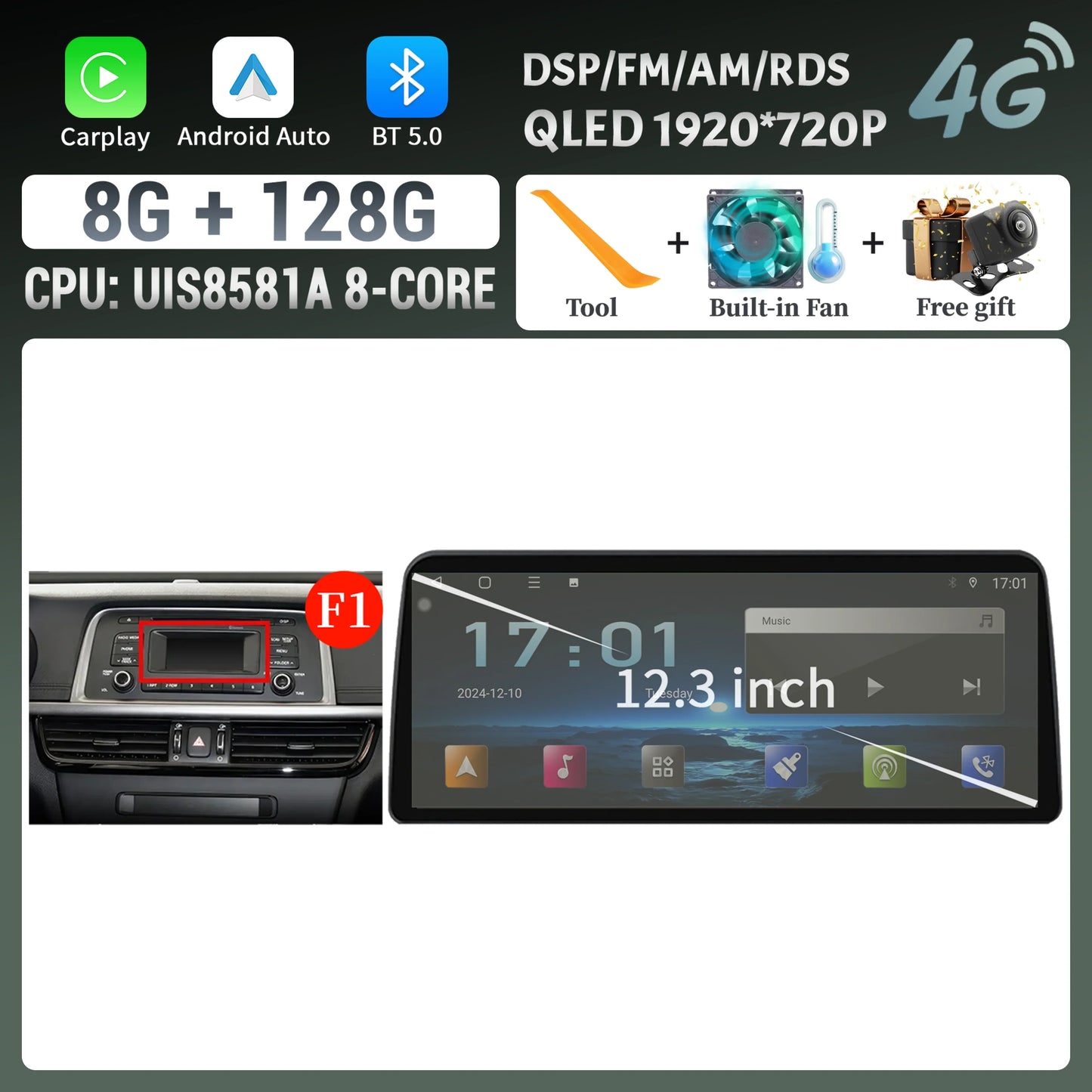 12.3inch Android 14 For KIA K5 Optima 2015 2016 2017 2018 2019 Car Radio Multimedia Navigation GPS Carplay Stereo Touch Screen
