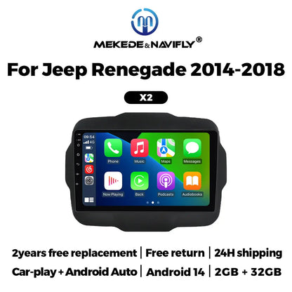 9Inch Android 14 Auto Car Intelligent System Car Radio Multimedia Player Carplay GPS Navigation DSP For Jeep Renegade 2014 -2018