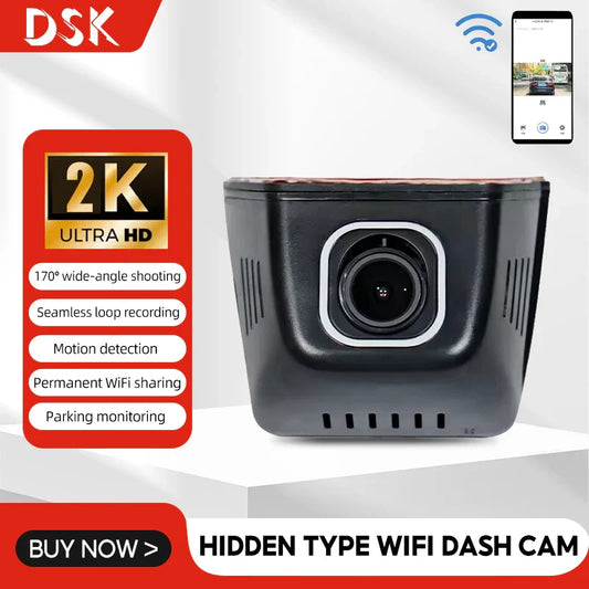 Dashcam DVR WIFI 2K HD Driving Recorder Night Vision Hidden Type 170° Wide-Angle Auto Universal Camera Recorder Car Camera