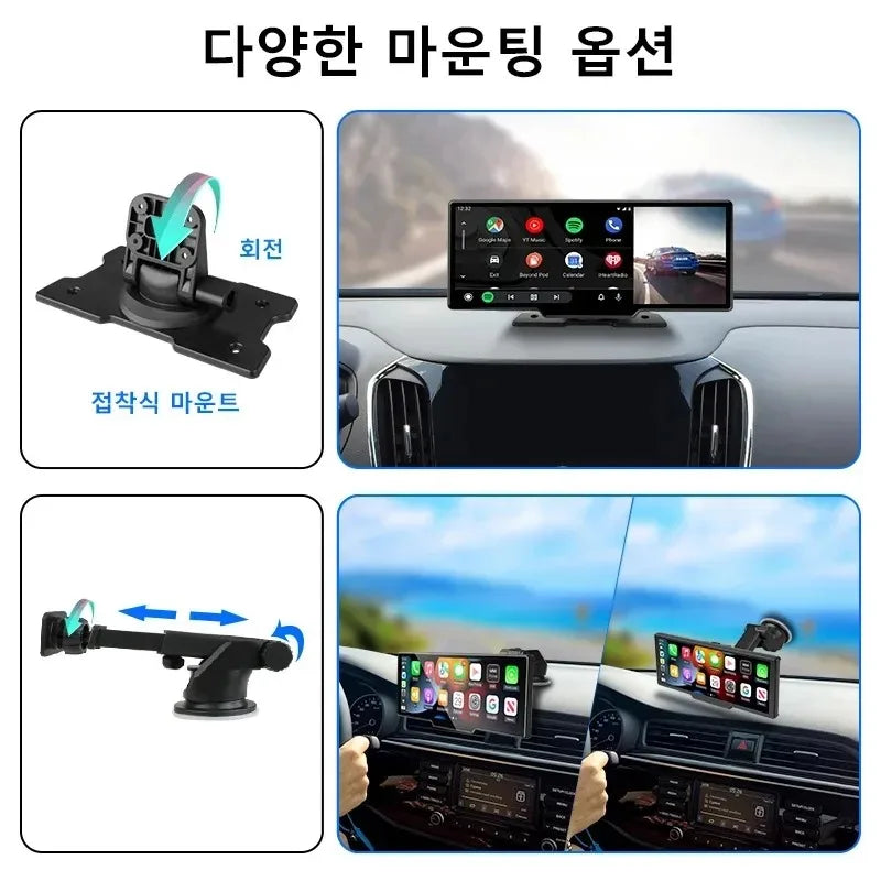 10.26"Car DVR with CarPlay&Android Auto,4K(3840*2160) Front and 1080P RearCamera,VoiceControl,BT,FM,GPS Recorder,DualLensDashcam