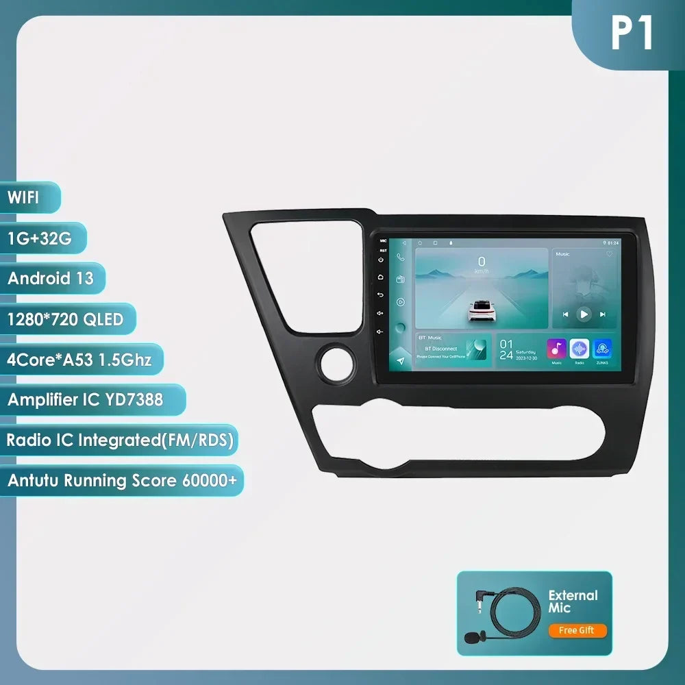 Hizpo For Honda Civic 9 2013 2014 2015 2016 Android 13 Carplay Car Radio Multimedia Video Player GPS Navigation 2 Din Autoradio