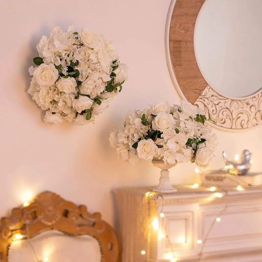 Flower Ball Arrangement Bouquet - 10 Pcs 15.7 inch Diameter White Fake Flowers Roses Balls for Centerpieces Tables  Rose