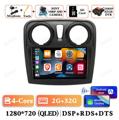 Android 15 For Renault Logan 2 Sandero 2 2012 - 2019 Stereo Qualcomm 5G WIFI DVD DSP QLED Head Unit Viedo Player Autoradio GPS