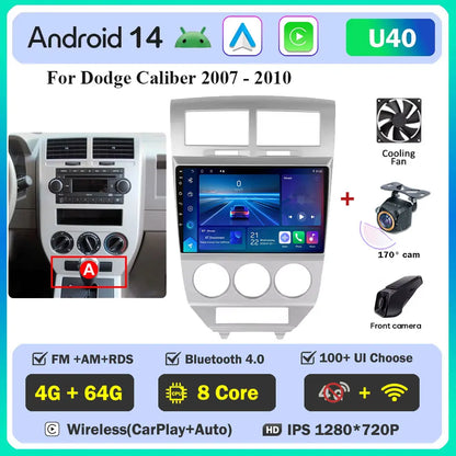 Android 14 Car For Dodge Caliber 2007-2010 For Jeep compass MK 2007-2009 stereo Radio Wireless Carplay Android Auto Radio Stereo