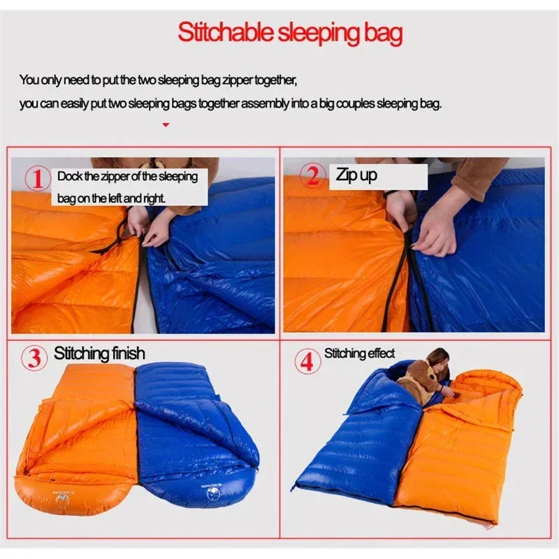 Size 220X85cm Lengthening And Widening Suitable For Tall People Good Quality White Goose Down Thermal Sleeping Bags Camping