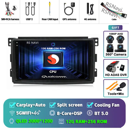 Android 14 Carplay Car Radio Multimedia For Mercedes-Benz Smart Fortwo 451 2005 - 2010 Head Unit GPS Navigation Video DVD Stereo